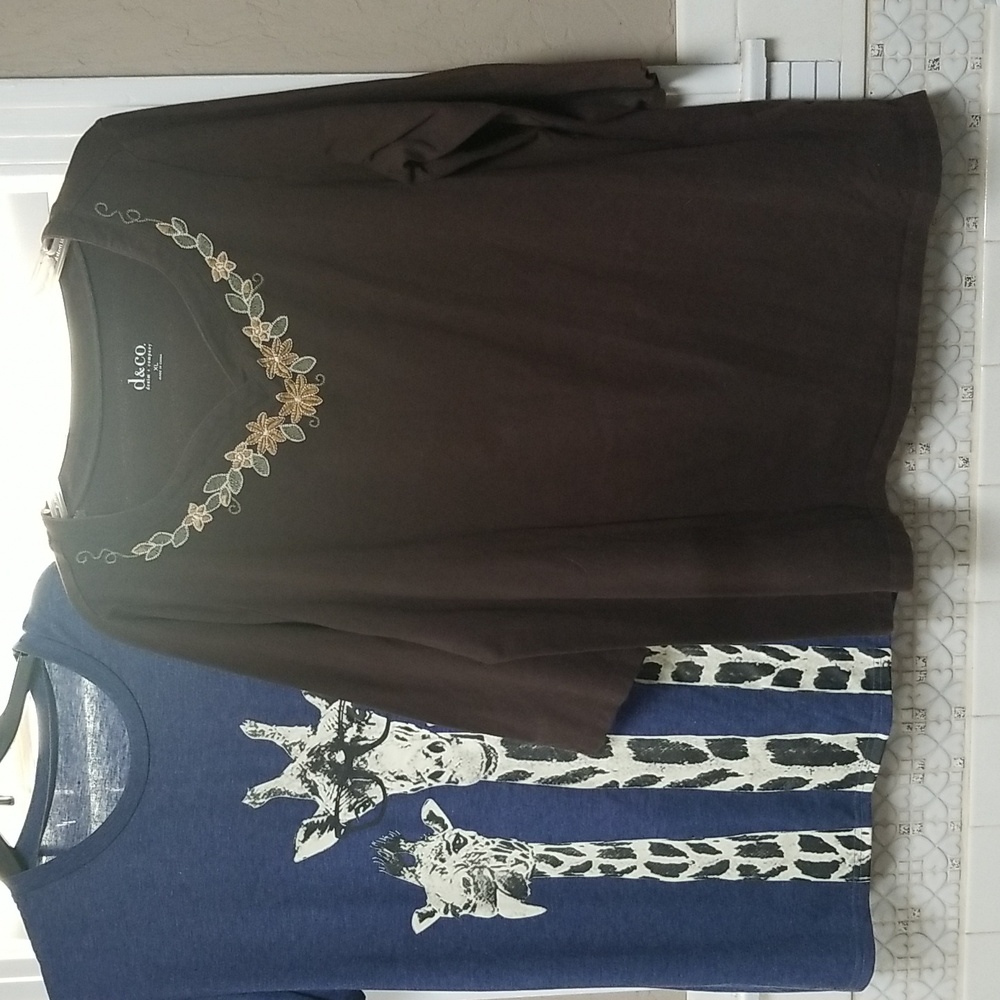 BROWN DENIM &CO AND UNMARKED BLUE GIRAFFE TEE, XL, GUC CL#8 - Picture 2 of 10